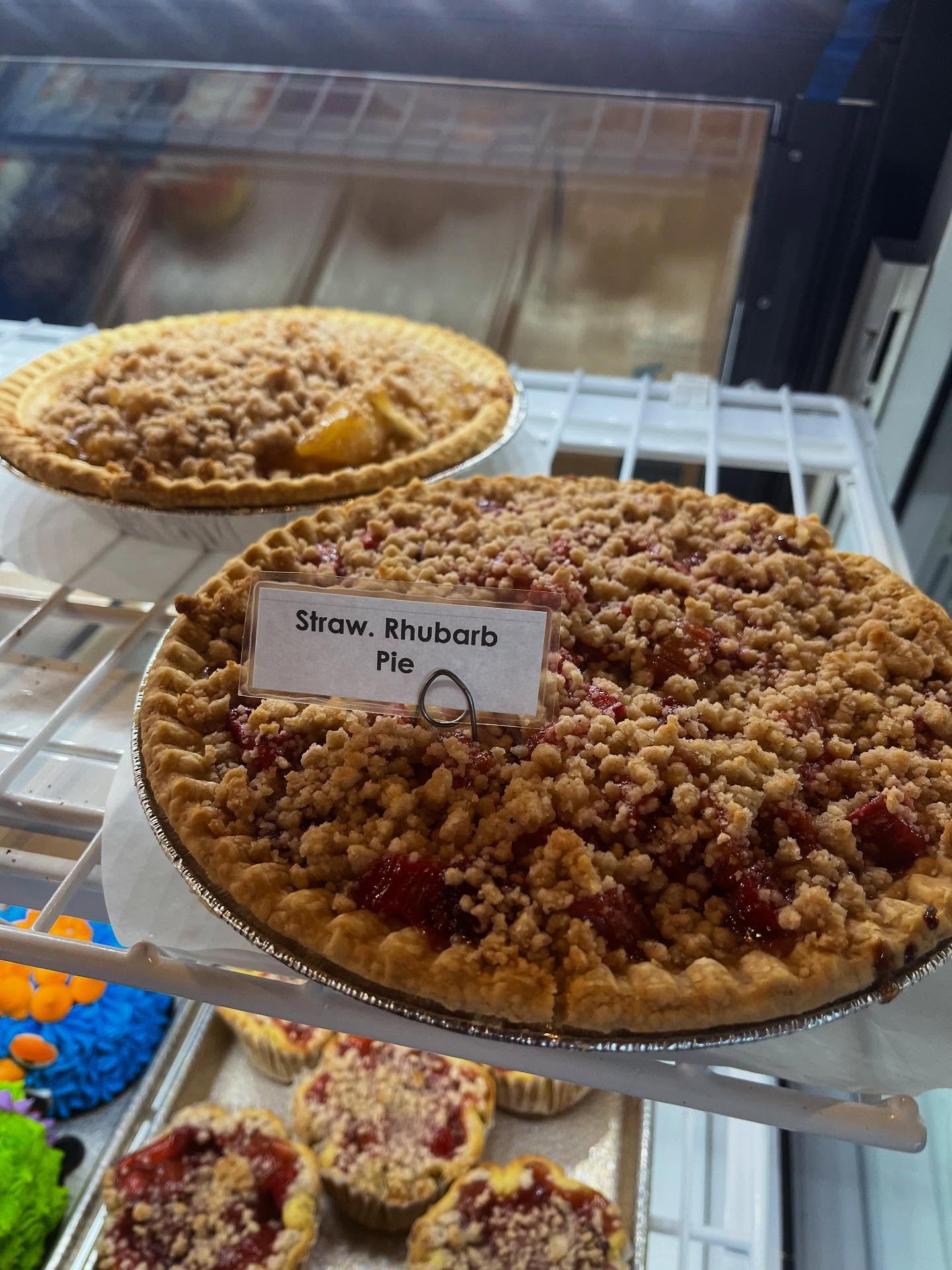 Fresh-baked strawberry rhubarb pie with crumb topping